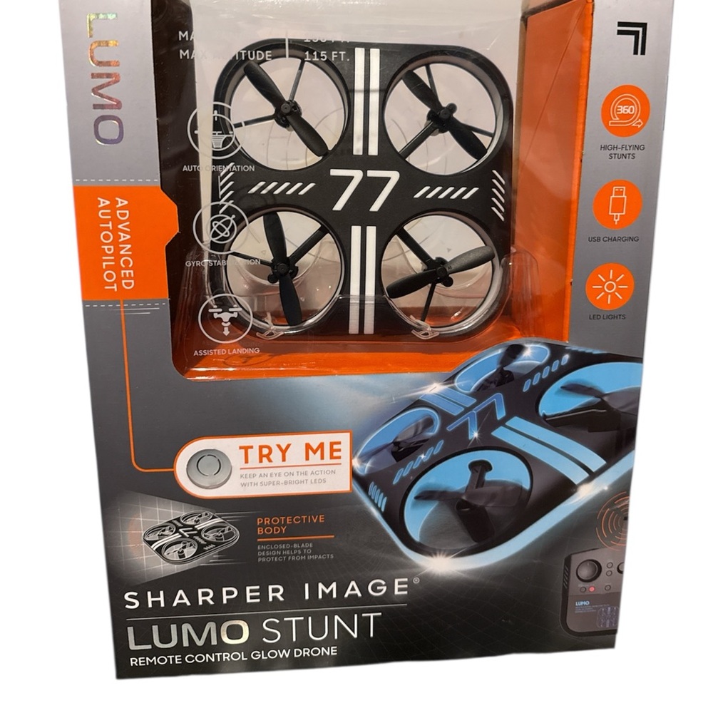 Sharper Image Lumo Stunt Drone with Black and Blue Design